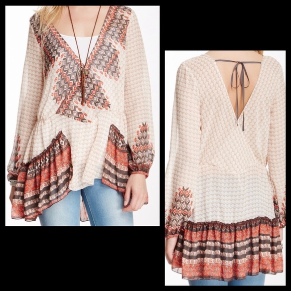 Free People Tops - Free People Western Aztec Ruffle Peasant Blouse